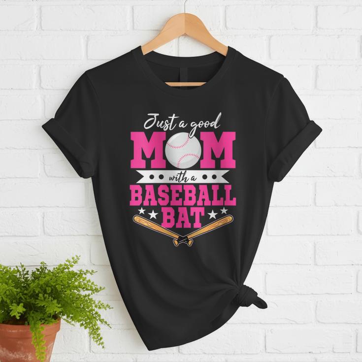Just A Good Mom With A Baseball Bat Baseball Mom Women T-Shirt