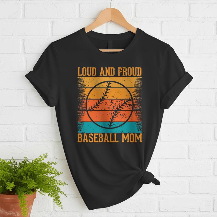 Loud And Proud Baseball Mom Vibrant Colorful Stripe Women T-Shirt