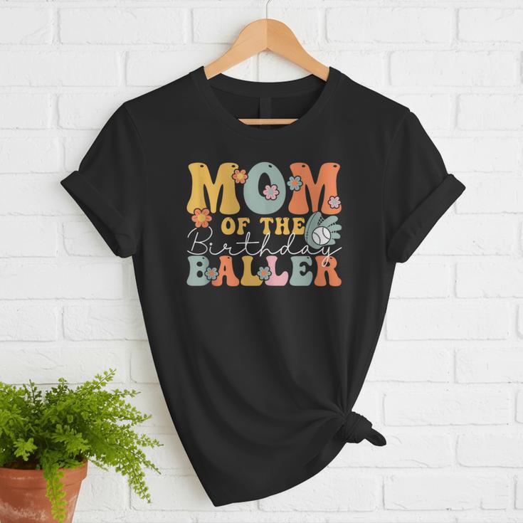 Mom Of The Birthday Baller Groovy Baseball Mom Women T-Shirt Mom Of The Birthday Baller Groovy Baseball Mom Women T-Shirt
