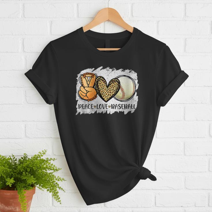 Peace Love Baseball Mom Leopard Print Mother's Day Women T-Shirt