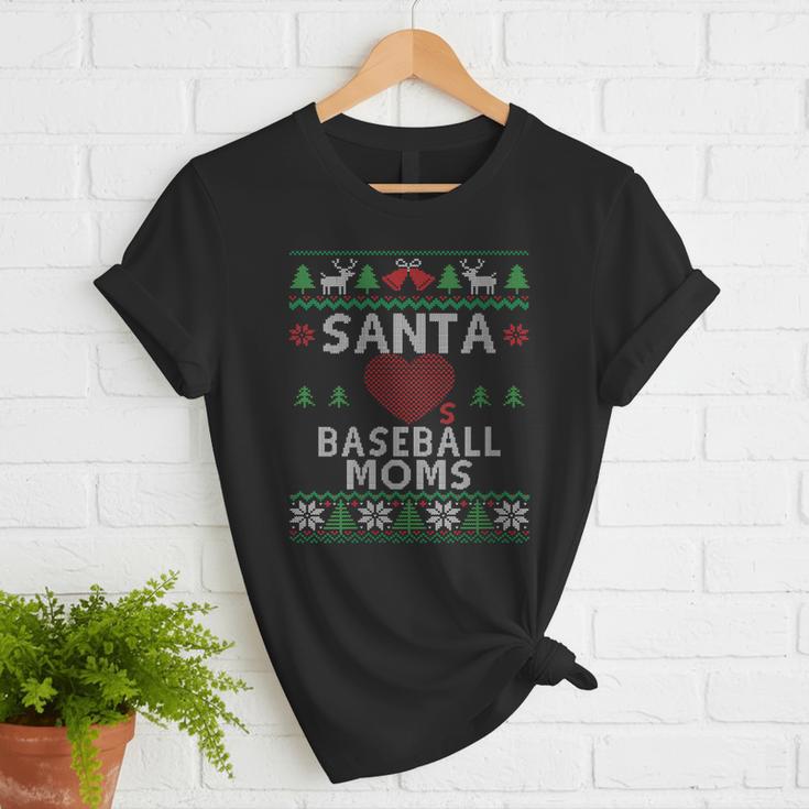 Santa Loves Baseball Moms Ugly Christmas Women T-Shirt Santa Loves Baseball Moms Ugly Christmas Women T-Shirt