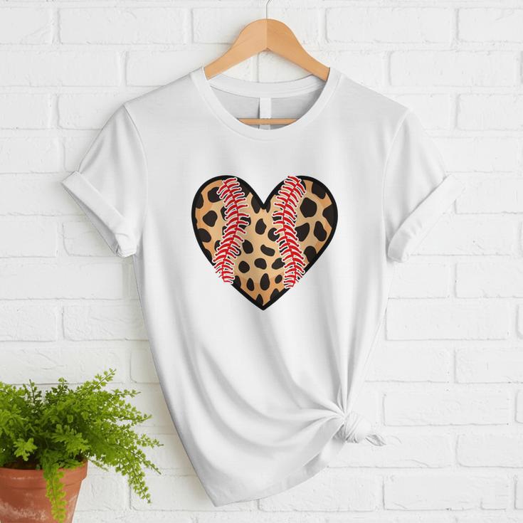 Baseball Mom Leopard Heart Valentine Day Mother Day Women T-Shirt