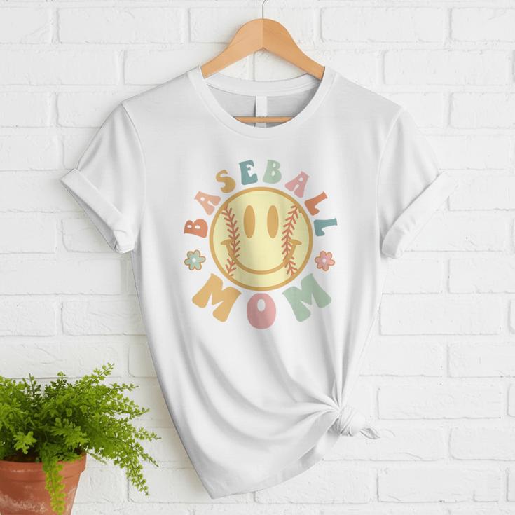 Groovy Retro Floral Happy Smiling Face Baseball Mom Women T-Shirt Groovy Retro Floral Happy Smiling Face Baseball Mom Women T-Shirt