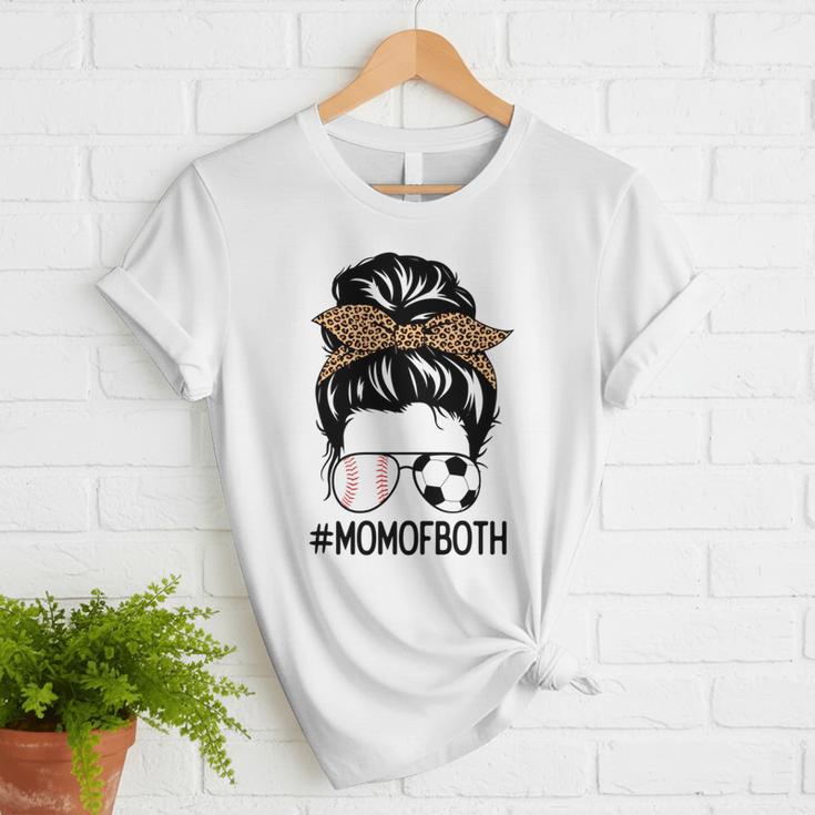 Soccer Baseball Mom Of Both Messy Bun Leopard Mother's Day Women T-Shirt
