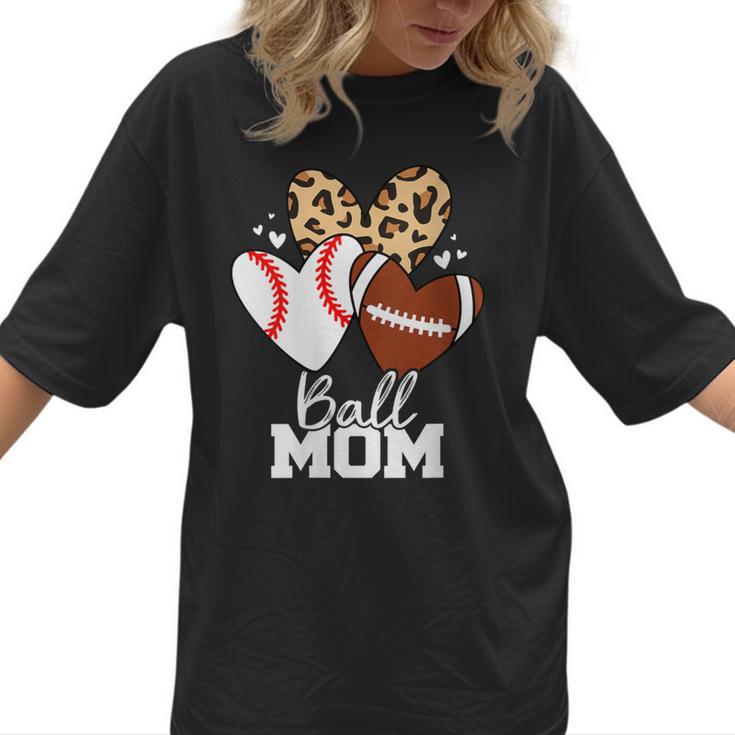 Ball Mom Football Baseball Mom Heart Women T-Shirt 
