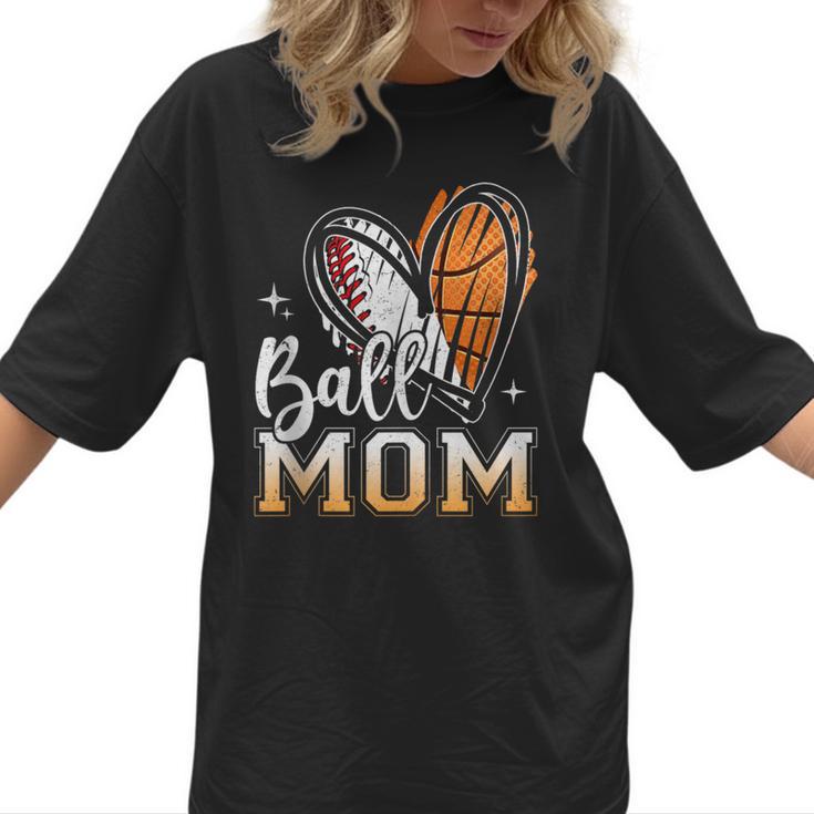 Ball Mom Heart Basketball Baseball Mom Women T-Shirt