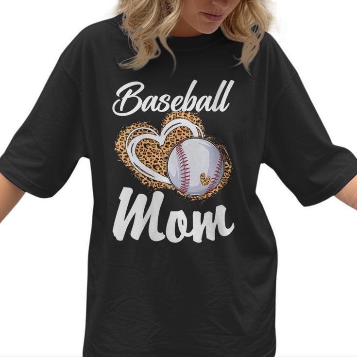 Baseball Mom Grandma Leopard Baseball Lover Fan Women T-Shirt