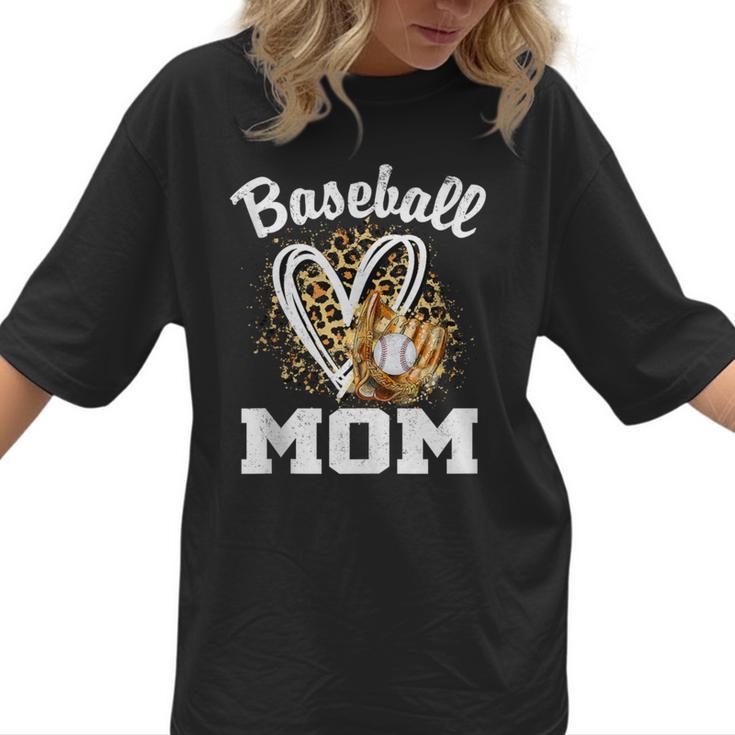 Baseball Mom Leopard Heart Matching Family Women T-Shirt