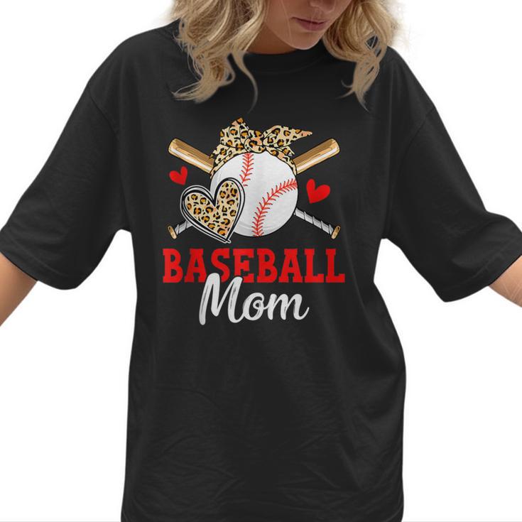 Baseball Mom Leopard Heart Mother's Day Girls Women T-Shirt 