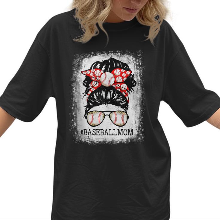 Baseball Mom Messy Bun Hair Player Mom Women T-Shirt