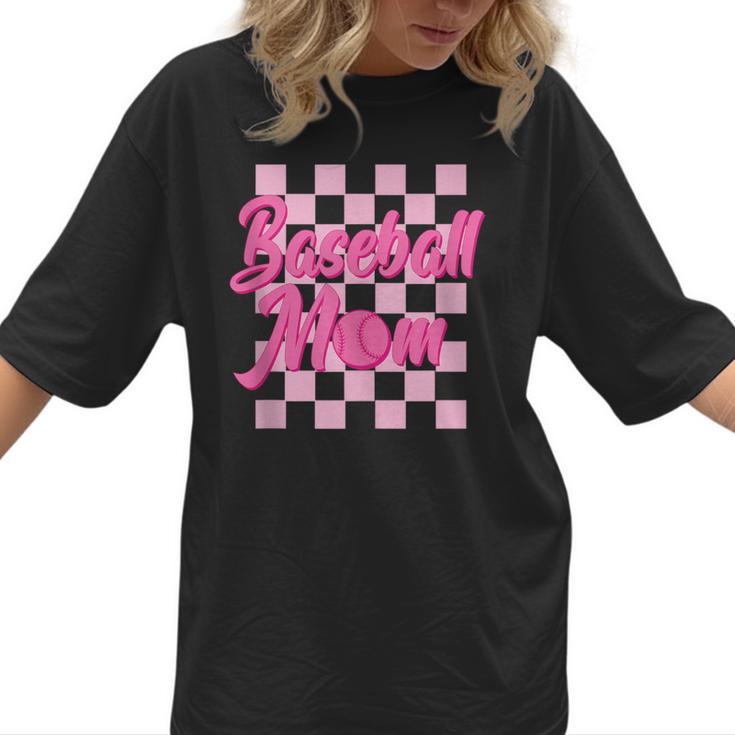 Baseball Mom And Pink Grid Sports Mother Mama Player Women T-Shirt 