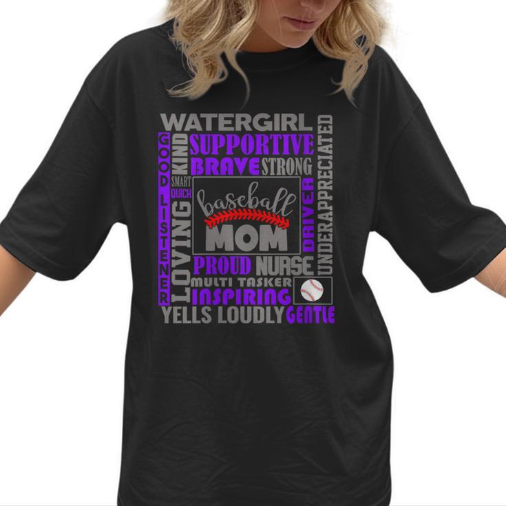 Baseball Mom Traits For Great Mothers Grey And Purple Women T-Shirt