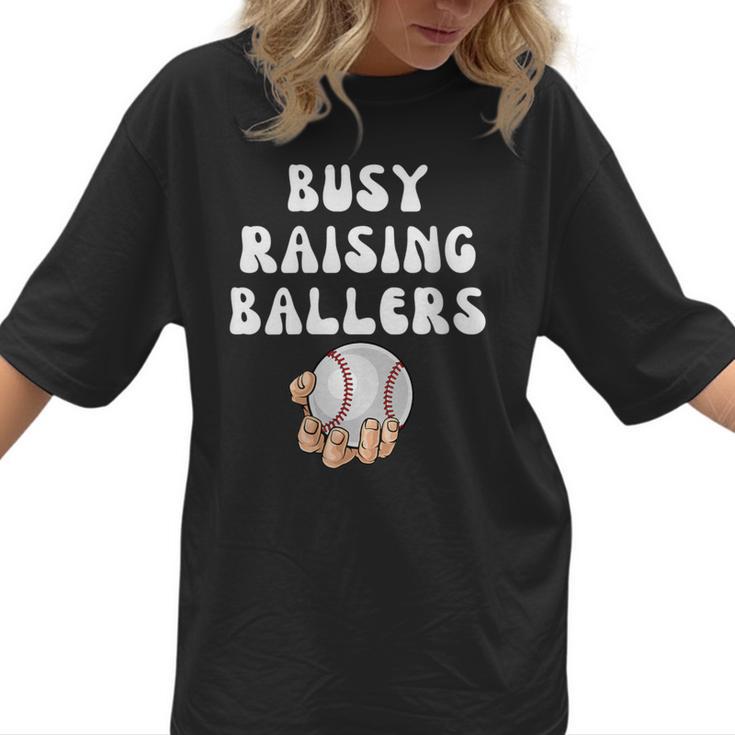 Busy Raising Ballers Baseball Mom Groovy Mother Day Women T-Shirt