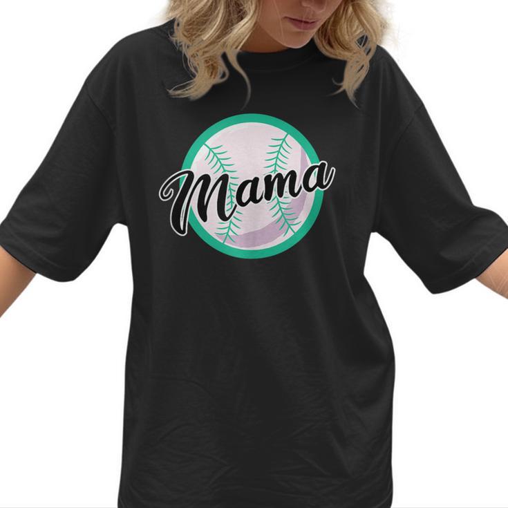 Cute Mama Script Font On Baseball Mom Women T-Shirt