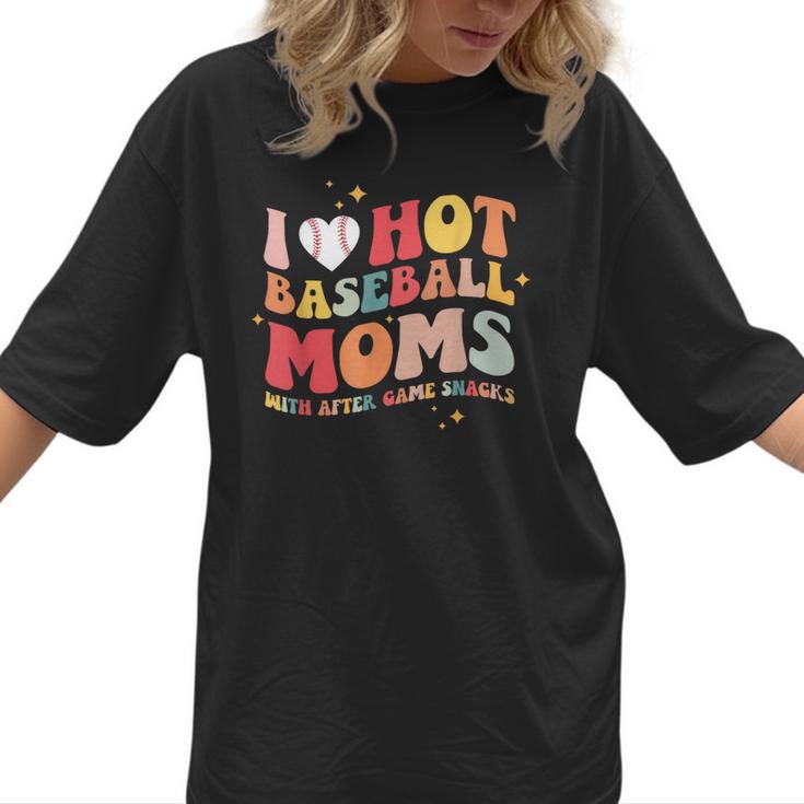 Groovy Retro I Love Hot Baseball Moms With After Game Snacks Women T-Shirt