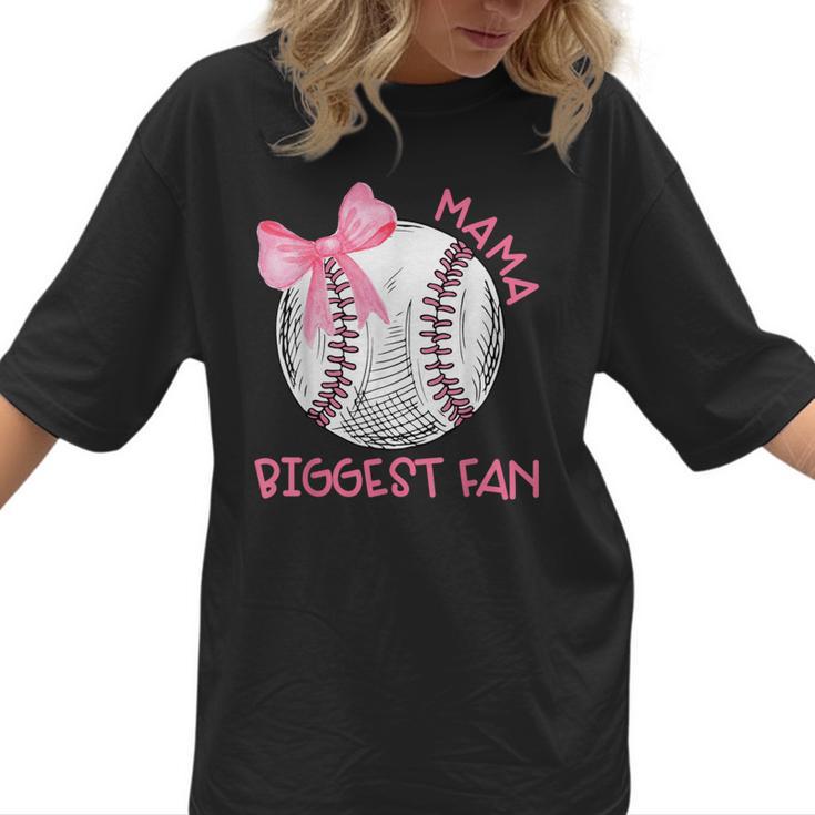 Mama Biggest Fan Coquette Bow Baseball Mom Fan Mother's Day Women T-Shirt