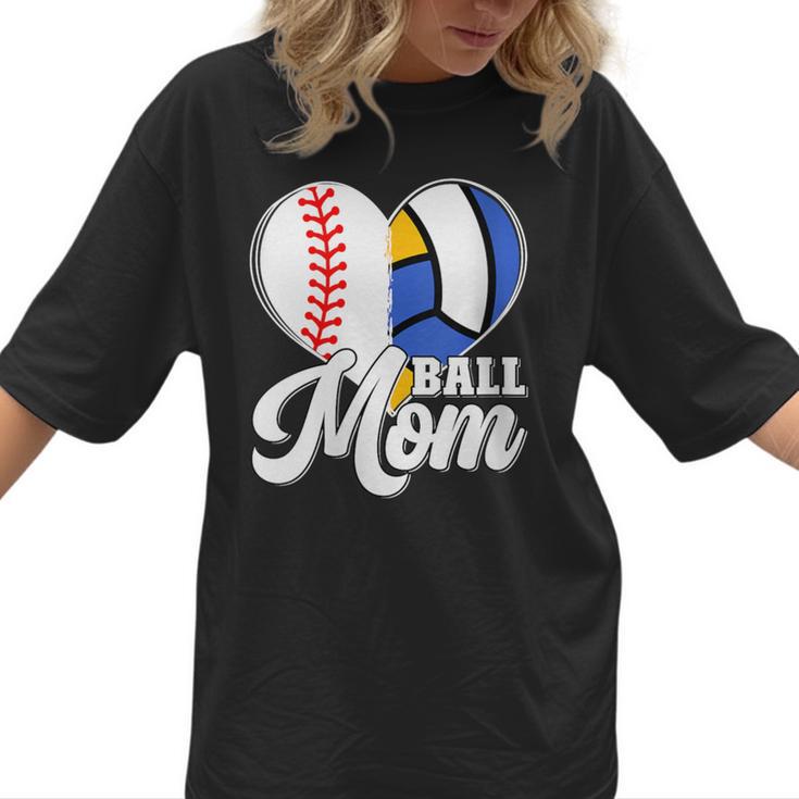 Proud Ball Mom Volleyball Baseball Mom Heart Women T-Shirt