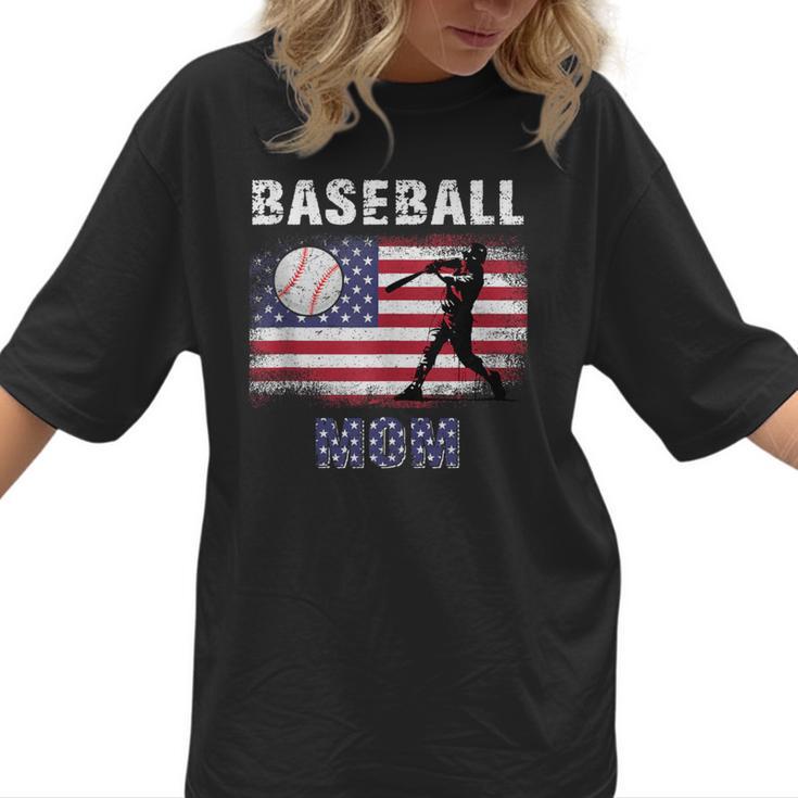 Proud Baseball MOM USA American Flag Family Game Day Women T-Shirt