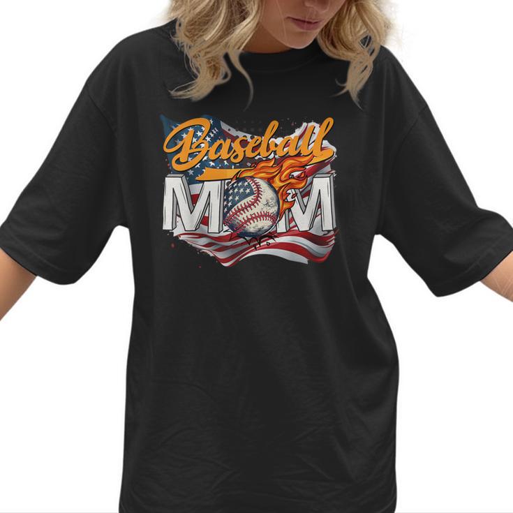 Vintage American Flag Baseball Mom Patriotic 4th July Women T-Shirt 