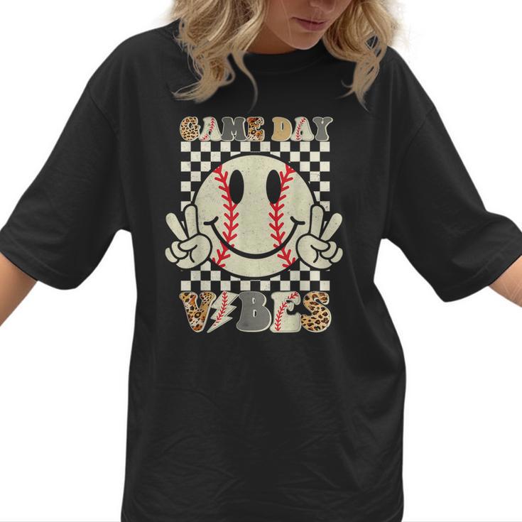 Women Kids Baseball Game Day Vibes Smile Baseball Mom Women T-Shirt