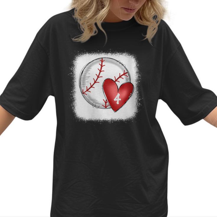 Womens Bleached Custom Baseball Mom Number 4 Heart For Mom Women T-Shirt