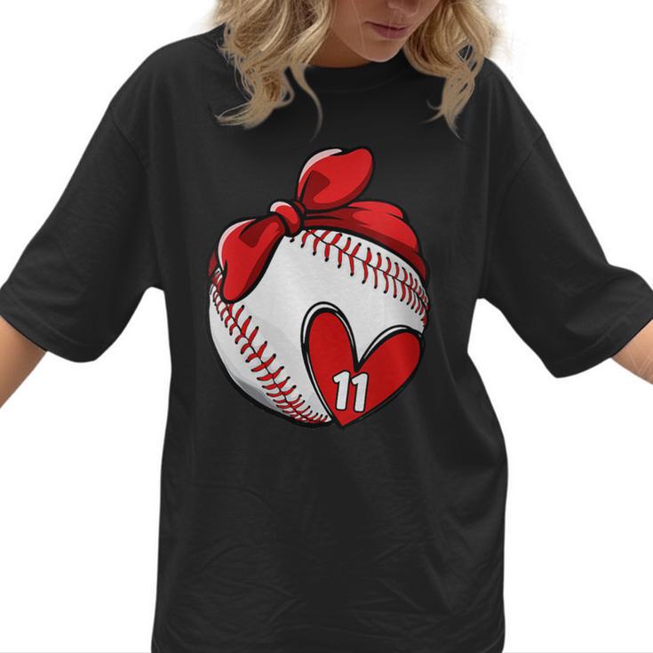Womens Custom Baseball Mom Number 11 Heart For Mom Mommy Women T-Shirt 