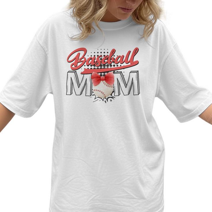 Baseball Mom Coquette Pink Bow Baseball Mama Premium Women T-Shirt 