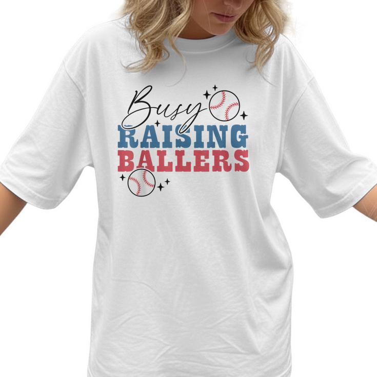 Busy Raising Ballers Retro Groovy Baseball Mom Outfit Women T-Shirt