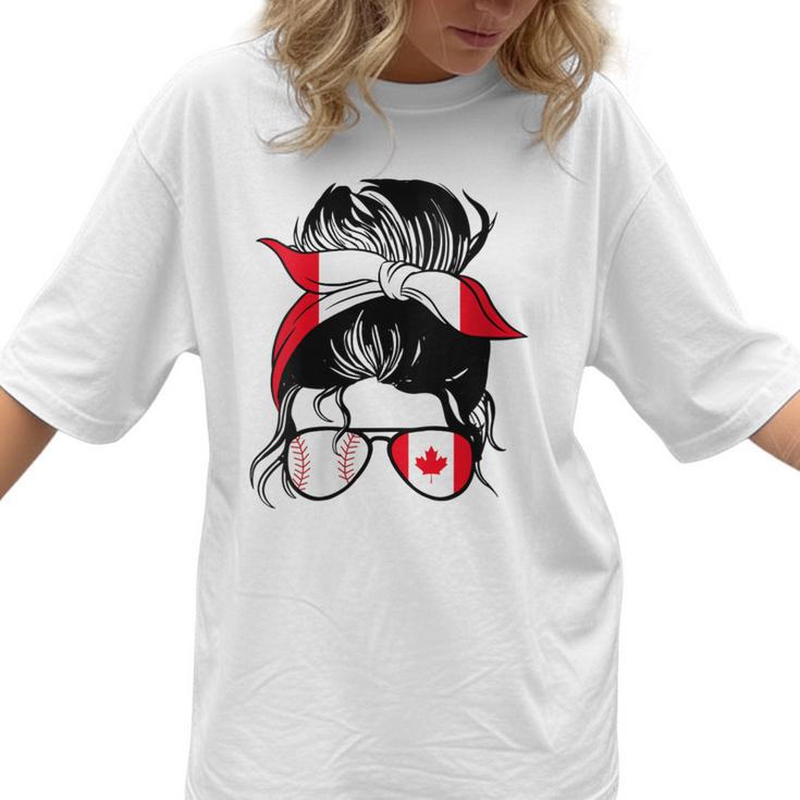 Canadian Baseball Mom Canada Flag Baseball Girl Women T-Shirt