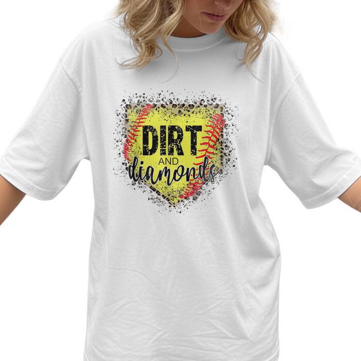 Dirt And Diamonds Baseball Leopard Baseball Mom Women T-Shirt