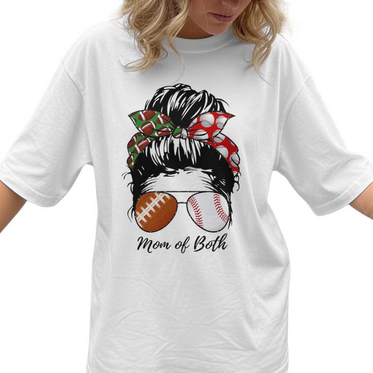 Football Mom Baseball Mom Of Both Messy Bun Mother's Day Premium Tri-Blend Women T-Shirt