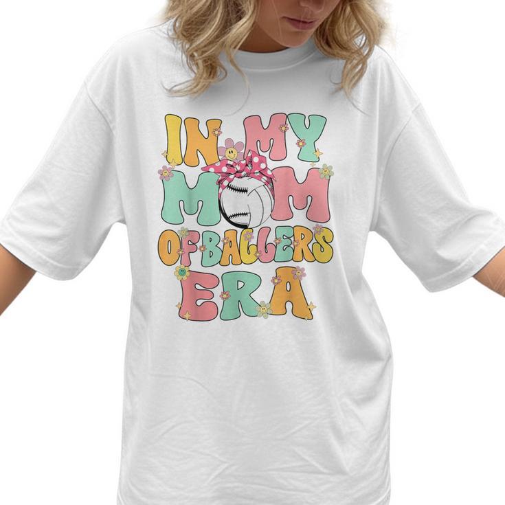 In My Mom Of Ballers Era Groovy Volleyball Baseball Mom Cute Women T-Shirt