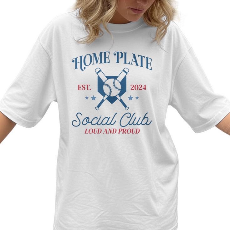 Spring 2024 Season Cute Baseball Mom Home Plate Social Club Women T-Shirt 