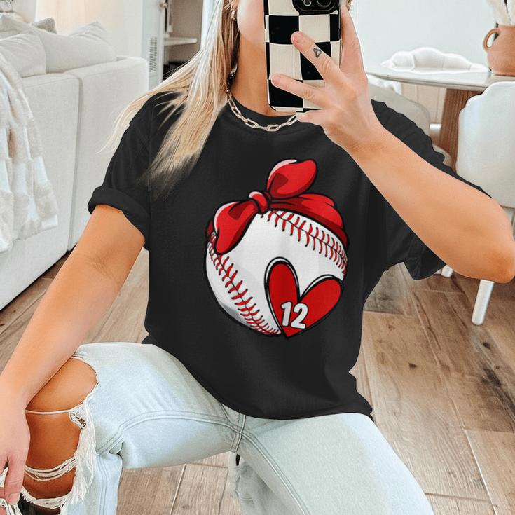 Custom Baseball Mom Number 12 Heart For Mom Mommy Women T-Shirt