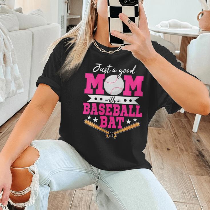 Just A Good Mom With A Baseball Bat Baseball Mom Women T-Shirt
