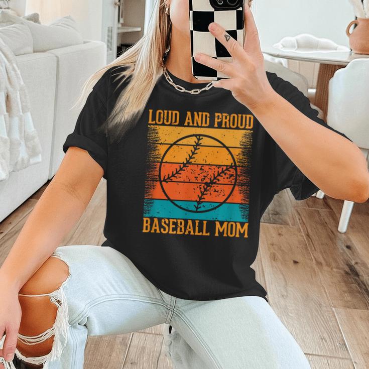 Loud And Proud Baseball Mom Vibrant Colorful Stripe Women T-Shirt
