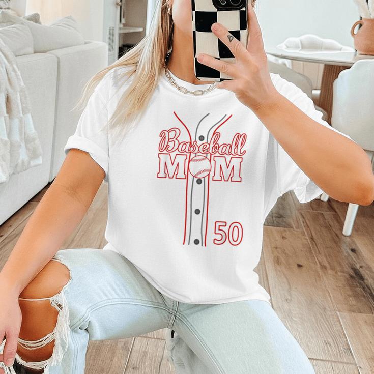 Baseball Mom 50 Number 50 Jersey Team Numbered Jersey Women T-Shirt Baseball Mom 50 Number 50 Jersey Team Numbered Jersey Women T-Shirt