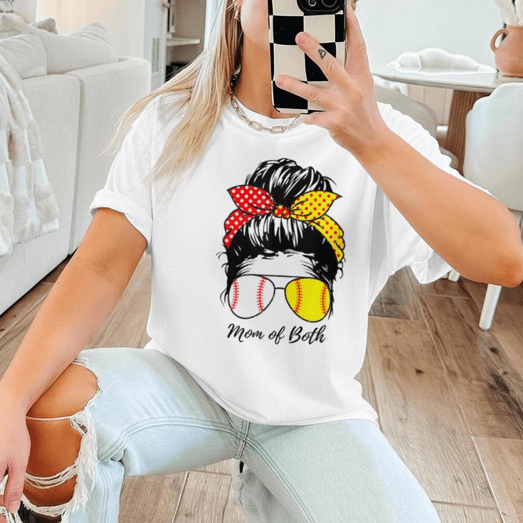 Baseball Mom Softball Mom Of Both Messy Bun Mother's Day Women T-Shirt Baseball Mom Softball Mom Of Both Messy Bun Mother's Day Women T-Shirt