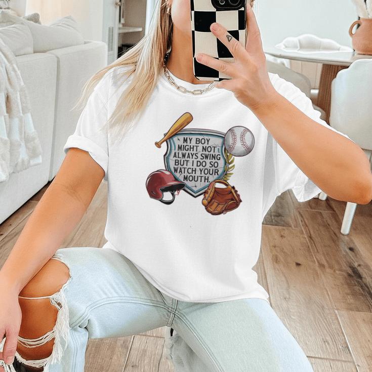 My Boy Might Not Always Swing Baseball Mom Premium Women T-Shirt My Boy Might Not Always Swing Baseball Mom Premium Women T-Shirt