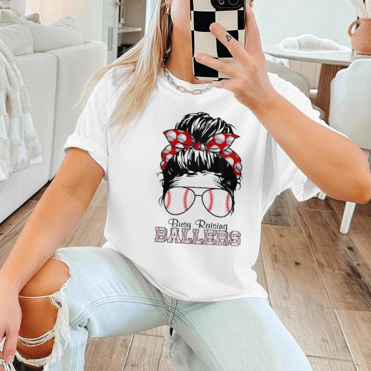 Busy Raising Ballers Messy Bun Funny Baseball Mom Women T-Shirt Busy Raising Ballers Messy Bun Funny Baseball Mom Women T-Shirt