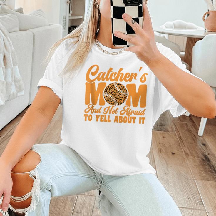 Catcher's Mom And Not Afraid Leopard Baseball Mom Women T-Shirt Catcher's Mom And Not Afraid Leopard Baseball Mom Women T-Shirt