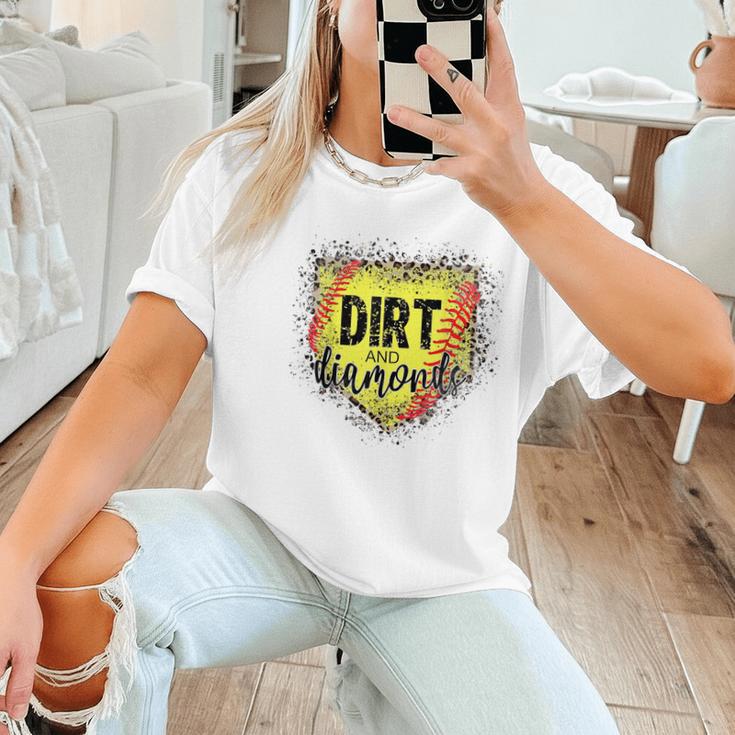 Dirt And Diamonds Baseball Leopard Baseball Mom Women T-Shirt