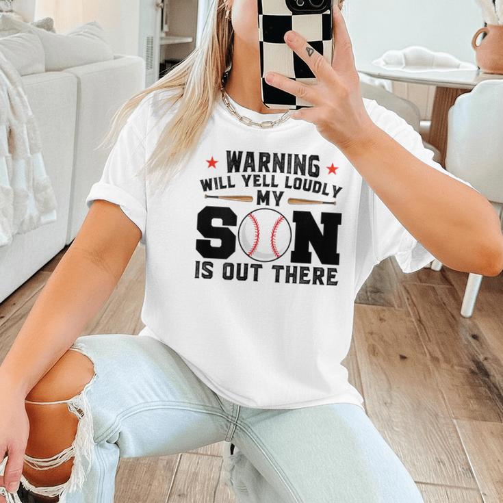 Warning Will Yell Loudly My Son Baseball Mom Women T-Shirt