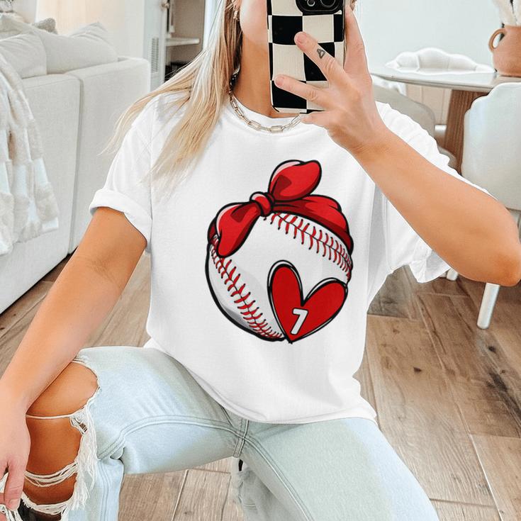 Womens Custom Baseball Mom Number 7 Heart For Mom Mommy Premium Women T-Shirt Womens Custom Baseball Mom Number 7 Heart For Mom Mommy Premium Women T-Shirt