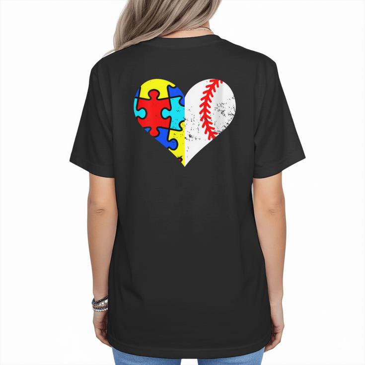 Autism Baseball Heart Autism Puzzle Baseball Mom Women's T-Shirt Back Print