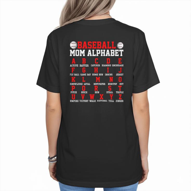 Baseball Mom Alphabet Parent Mama Player Game Sport Fan Women's T-Shirt Back Print