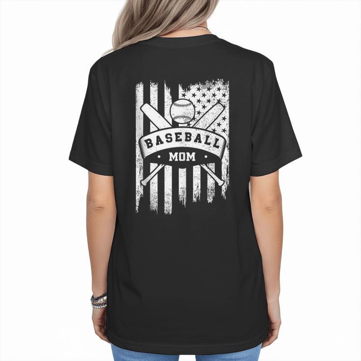 Baseball MOM Cool USA American Flag Family Reunion Women's T-Shirt Back Print