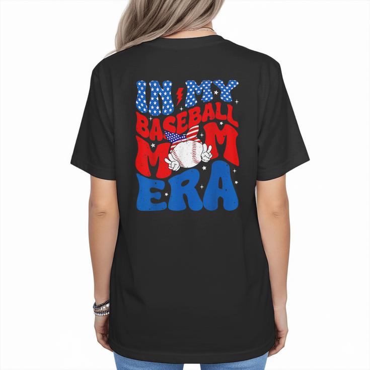 In My Baseball Mom Era Groovy Baseball Mother's Day US Flag Women's T-Shirt Back Print