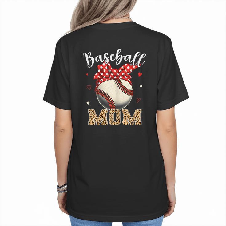 Baseball Mom Headband Leopard Baseball Ball Mother's Day Women's T-Shirt Back Print