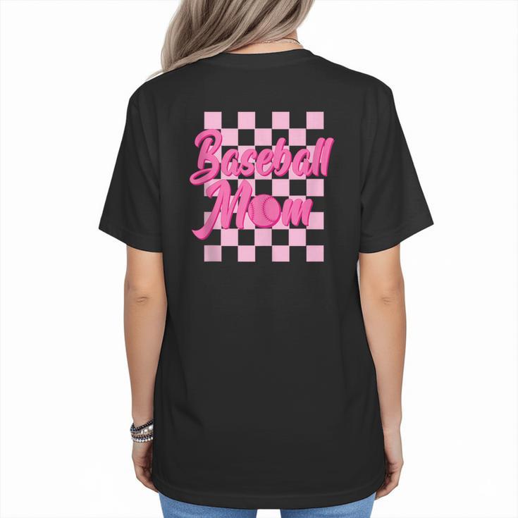 Baseball Mom And Pink Grid Sports Mother Mama Player Women's T-Shirt Back Print